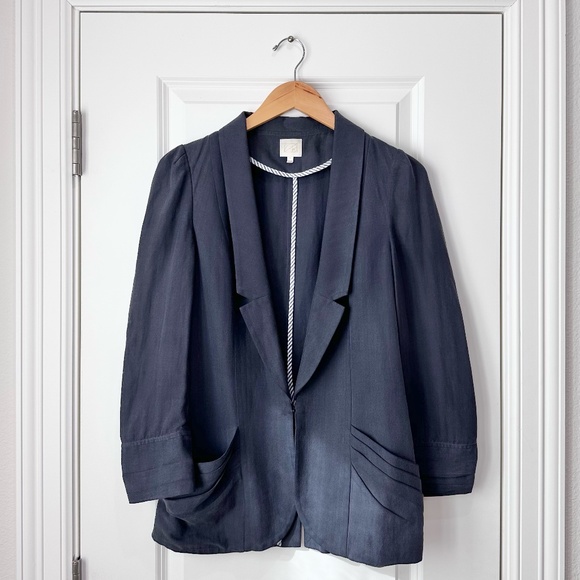 Anthropologie Navy Silk-Cotton Blazer, Golden Ration brand - Size 2 - Picture 1 of 5